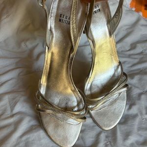 Stuart Weitzman Gold Strappy Crystal wrap around heel size 11